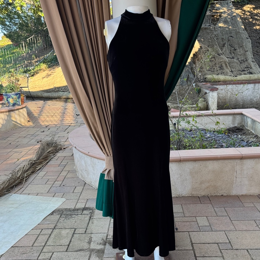 Vintage Jessica Howard Black velvet Halter Maxi Dress